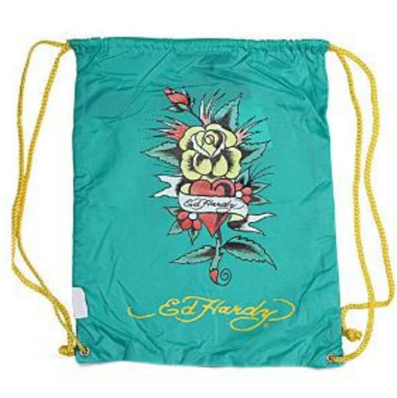 Ed Hardy Turquoise Blue Flower Heart bag - Picture 1 of 7